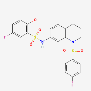 molecular formula C22H20F2N2O5S2 B6578007 5-fluoro-N-[1-(4-fluorobenzenesulfonyl)-1,2,3,4-tetrahydroquinolin-7-yl]-2-methoxybenzene-1-sulfonamide CAS No. 1172034-36-4