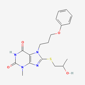 molecular formula C18H22N4O4S B6578056 8-[(2-hydroxypropyl)sulfanyl]-3-methyl-7-(3-phenoxypropyl)-2,3,6,7-tetrahydro-1H-purine-2,6-dione CAS No. 1105245-42-8