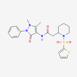 molecular formula C22H26N4O4S2 B6578120 N-(1,5-dimethyl-3-oxo-2-phenyl-2,3-dihydro-1H-pyrazol-4-yl)-2-[1-(thiophene-2-sulfonyl)piperidin-2-yl]acetamide CAS No. 1105223-09-3
