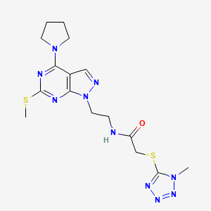 molecular formula C16H22N10OS2 B6578240 2-[(1-methyl-1H-1,2,3,4-tetrazol-5-yl)sulfanyl]-N-{2-[6-(methylsulfanyl)-4-(pyrrolidin-1-yl)-1H-pyrazolo[3,4-d]pyrimidin-1-yl]ethyl}acetamide CAS No. 1173273-04-5