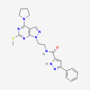 molecular formula C22H24N8OS B6578243 N-{2-[6-(methylsulfanyl)-4-(pyrrolidin-1-yl)-1H-pyrazolo[3,4-d]pyrimidin-1-yl]ethyl}-3-phenyl-1H-pyrazole-5-carboxamide CAS No. 1257842-61-7