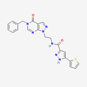 molecular formula C22H19N7O2S B6578253 N-(2-{5-benzyl-4-oxo-1H,4H,5H-pyrazolo[3,4-d]pyrimidin-1-yl}ethyl)-3-(thiophen-2-yl)-1H-pyrazole-5-carboxamide CAS No. 1240290-51-0