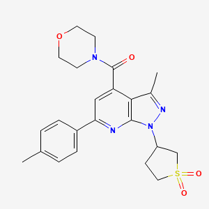 molecular formula C23H26N4O4S B6578284 3-[3-methyl-6-(4-methylphenyl)-4-(morpholine-4-carbonyl)-1H-pyrazolo[3,4-b]pyridin-1-yl]-1lambda6-thiolane-1,1-dione CAS No. 1021249-88-6