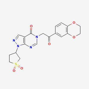 molecular formula C19H18N4O6S B6578418 3-{5-[2-(2,3-dihydro-1,4-benzodioxin-6-yl)-2-oxoethyl]-4-oxo-1H,4H,5H-pyrazolo[3,4-d]pyrimidin-1-yl}-1lambda6-thiolane-1,1-dione CAS No. 1040647-41-3