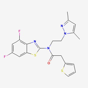 molecular formula C20H18F2N4OS2 B6578551 N-(4,6-difluoro-1,3-benzothiazol-2-yl)-N-[2-(3,5-dimethyl-1H-pyrazol-1-yl)ethyl]-2-(thiophen-2-yl)acetamide CAS No. 1172928-55-0
