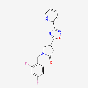 molecular formula C18H14F2N4O2 B6578854 1-[(2,4-difluorophenyl)methyl]-4-[3-(pyridin-2-yl)-1,2,4-oxadiazol-5-yl]pyrrolidin-2-one CAS No. 1171607-41-2