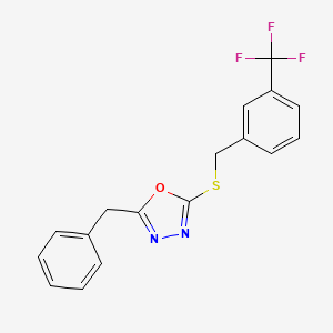 molecular formula C17H13F3N2OS B6578954 2-benzyl-5-({[3-(trifluoromethyl)phenyl]methyl}sulfanyl)-1,3,4-oxadiazole CAS No. 1171096-23-3