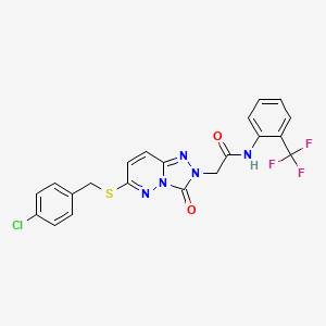 molecular formula C21H15ClF3N5O2S B6579015 2-(6-{[(4-chlorophenyl)methyl]sulfanyl}-3-oxo-2H,3H-[1,2,4]triazolo[4,3-b]pyridazin-2-yl)-N-[2-(trifluoromethyl)phenyl]acetamide CAS No. 1040643-95-5