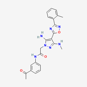 molecular formula C23H23N7O3 B6579044 N-(3-acetylphenyl)-2-[5-amino-3-(methylamino)-4-[3-(2-methylphenyl)-1,2,4-oxadiazol-5-yl]-1H-pyrazol-1-yl]acetamide CAS No. 1172342-57-2