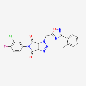 molecular formula C20H14ClFN6O3 B6579070 5-(3-chloro-4-fluorophenyl)-1-{[3-(2-methylphenyl)-1,2,4-oxadiazol-5-yl]methyl}-1H,3aH,4H,5H,6H,6aH-pyrrolo[3,4-d][1,2,3]triazole-4,6-dione CAS No. 1170499-32-7