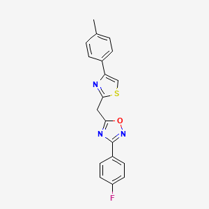 molecular formula C19H14FN3OS B6579106 3-(4-fluorophenyl)-5-{[4-(4-methylphenyl)-1,3-thiazol-2-yl]methyl}-1,2,4-oxadiazole CAS No. 1112280-09-7