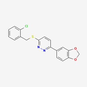molecular formula C18H13ClN2O2S B6579305 3-(2H-1,3-benzodioxol-5-yl)-6-{[(2-chlorophenyl)methyl]sulfanyl}pyridazine CAS No. 922853-89-2