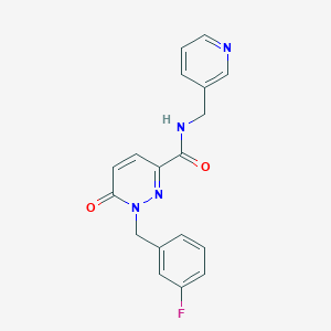 molecular formula C18H15FN4O2 B6579521 1-[(3-fluorophenyl)methyl]-6-oxo-N-[(pyridin-3-yl)methyl]-1,6-dihydropyridazine-3-carboxamide CAS No. 1040663-15-7