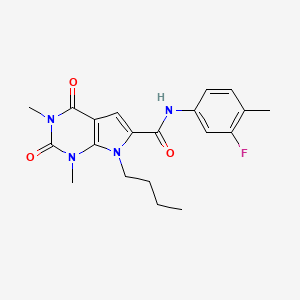 molecular formula C20H23FN4O3 B6579547 7-butyl-N-(3-fluoro-4-methylphenyl)-1,3-dimethyl-2,4-dioxo-2,3,4,7-tetrahydro-1H-pyrrolo[2,3-d]pyrimidine-6-carboxamide CAS No. 1040656-41-4