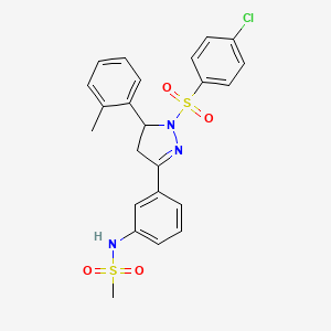 molecular formula C23H22ClN3O4S2 B6579691 N-{3-[1-(4-chlorobenzenesulfonyl)-5-(2-methylphenyl)-4,5-dihydro-1H-pyrazol-3-yl]phenyl}methanesulfonamide CAS No. 851782-47-3