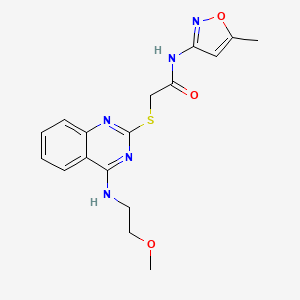 molecular formula C17H19N5O3S B6579858 2-({4-[(2-methoxyethyl)amino]quinazolin-2-yl}sulfanyl)-N-(5-methyl-1,2-oxazol-3-yl)acetamide CAS No. 913494-67-4