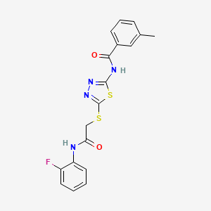 molecular formula C18H15FN4O2S2 B6579891 N-[5-({[(2-fluorophenyl)carbamoyl]methyl}sulfanyl)-1,3,4-thiadiazol-2-yl]-3-methylbenzamide CAS No. 392298-45-2