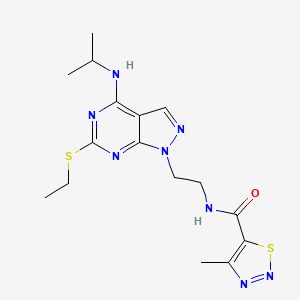molecular formula C16H22N8OS2 B6580230 N-{2-[6-(ethylsulfanyl)-4-[(propan-2-yl)amino]-1H-pyrazolo[3,4-d]pyrimidin-1-yl]ethyl}-4-methyl-1,2,3-thiadiazole-5-carboxamide CAS No. 1207043-53-5
