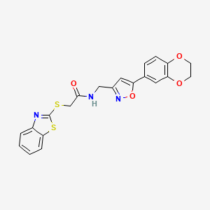 molecular formula C21H17N3O4S2 B6580247 2-(1,3-benzothiazol-2-ylsulfanyl)-N-{[5-(2,3-dihydro-1,4-benzodioxin-6-yl)-1,2-oxazol-3-yl]methyl}acetamide CAS No. 1207060-04-5
