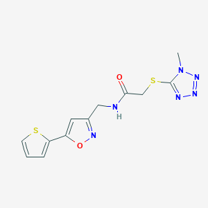 molecular formula C12H12N6O2S2 B6580262 2-[(1-methyl-1H-1,2,3,4-tetrazol-5-yl)sulfanyl]-N-{[5-(thiophen-2-yl)-1,2-oxazol-3-yl]methyl}acetamide CAS No. 1207047-63-9