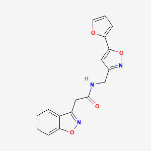 molecular formula C17H13N3O4 B6580275 2-(1,2-benzoxazol-3-yl)-N-{[5-(furan-2-yl)-1,2-oxazol-3-yl]methyl}acetamide CAS No. 1207014-64-9
