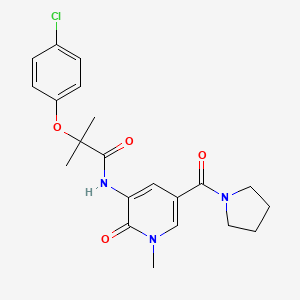 molecular formula C21H24ClN3O4 B6580323 2-(4-chlorophenoxy)-2-methyl-N-[1-methyl-2-oxo-5-(pyrrolidine-1-carbonyl)-1,2-dihydropyridin-3-yl]propanamide CAS No. 1207002-77-4