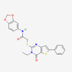 molecular formula C23H19N3O4S2 B6580400 N-(2H-1,3-benzodioxol-5-yl)-2-({3-ethyl-4-oxo-6-phenyl-3H,4H-thieno[3,2-d]pyrimidin-2-yl}sulfanyl)acetamide CAS No. 1189987-06-1