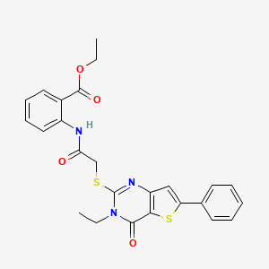 molecular formula C25H23N3O4S2 B6580410 ethyl 2-[2-({3-ethyl-4-oxo-6-phenyl-3H,4H-thieno[3,2-d]pyrimidin-2-yl}sulfanyl)acetamido]benzoate CAS No. 1207013-82-8