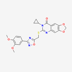 molecular formula C23H20N4O6S B6580432 7-cyclopropyl-6-({[3-(3,4-dimethoxyphenyl)-1,2,4-oxadiazol-5-yl]methyl}sulfanyl)-2H,7H,8H-[1,3]dioxolo[4,5-g]quinazolin-8-one CAS No. 1111975-28-0