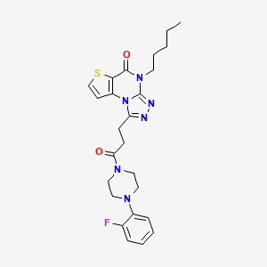 molecular formula C25H29FN6O2S B6580442 12-{3-[4-(2-fluorophenyl)piperazin-1-yl]-3-oxopropyl}-8-pentyl-5-thia-1,8,10,11-tetraazatricyclo[7.3.0.0^{2,6}]dodeca-2(6),3,9,11-tetraen-7-one CAS No. 1207026-12-7