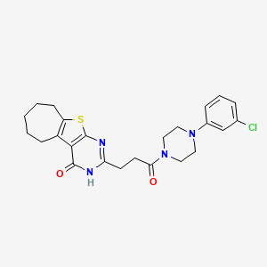 molecular formula C24H27ClN4O2S B6580469 5-{3-[4-(3-chlorophenyl)piperazin-1-yl]-3-oxopropyl}-8-thia-4,6-diazatricyclo[7.5.0.0^{2,7}]tetradeca-1(9),2(7),5-trien-3-one CAS No. 1031679-55-6