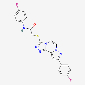 molecular formula C21H14F2N6OS B6580557 N-(4-fluorophenyl)-2-{[11-(4-fluorophenyl)-3,4,6,9,10-pentaazatricyclo[7.3.0.0^{2,6}]dodeca-1(12),2,4,7,10-pentaen-5-yl]sulfanyl}acetamide CAS No. 1207008-82-9