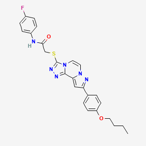 2-{[11-(4-butoxyphenyl)-3,4,6,9,10-pentaazatricyclo[7.3.0.0^{2,6}]dodeca-1(12),2,4,7,10-pentaen-5-yl]sulfanyl}-N-(4-fluorophenyl)acetamide