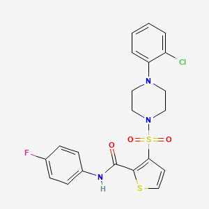 molecular formula C21H19ClFN3O3S2 B6580742 3-{[4-(2-chlorophenyl)piperazin-1-yl]sulfonyl}-N-(4-fluorophenyl)thiophene-2-carboxamide CAS No. 1207049-29-3
