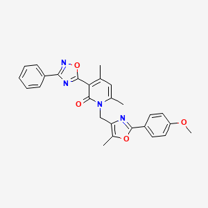molecular formula C27H24N4O4 B6580878 1-{[2-(4-methoxyphenyl)-5-methyl-1,3-oxazol-4-yl]methyl}-4,6-dimethyl-3-(3-phenyl-1,2,4-oxadiazol-5-yl)-1,2-dihydropyridin-2-one CAS No. 1207015-03-9