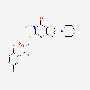 molecular formula C21H23F2N5O2S2 B6580910 N-(2,5-difluorophenyl)-2-{[6-ethyl-2-(4-methylpiperidin-1-yl)-7-oxo-6H,7H-[1,3]thiazolo[4,5-d]pyrimidin-5-yl]sulfanyl}acetamide CAS No. 1207020-46-9
