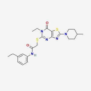 2-{[6-ethyl-2-(4-methylpiperidin-1-yl)-7-oxo-6H,7H-[1,3]thiazolo[4,5-d]pyrimidin-5-yl]sulfanyl}-N-(3-ethylphenyl)acetamide
