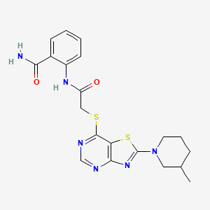 molecular formula C20H22N6O2S2 B6581018 2-(2-{[2-(3-methylpiperidin-1-yl)-[1,3]thiazolo[4,5-d]pyrimidin-7-yl]sulfanyl}acetamido)benzamide CAS No. 1184964-56-4