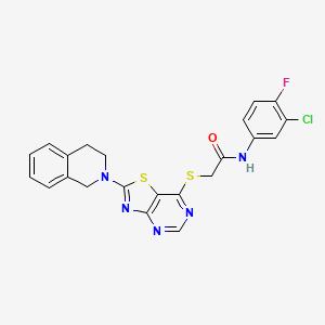 molecular formula C22H17ClFN5OS2 B6581039 N-(3-chloro-4-fluorophenyl)-2-{[2-(1,2,3,4-tetrahydroisoquinolin-2-yl)-[1,3]thiazolo[4,5-d]pyrimidin-7-yl]sulfanyl}acetamide CAS No. 1189466-04-3