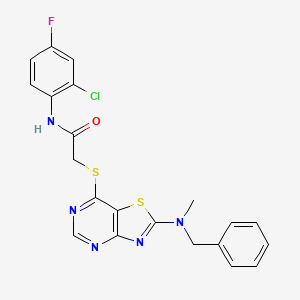 molecular formula C21H17ClFN5OS2 B6581051 2-({2-[benzyl(methyl)amino]-[1,3]thiazolo[4,5-d]pyrimidin-7-yl}sulfanyl)-N-(2-chloro-4-fluorophenyl)acetamide CAS No. 1207004-99-6