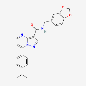 molecular formula C24H22N4O3 B6581069 N-[(2H-1,3-benzodioxol-5-yl)methyl]-7-[4-(propan-2-yl)phenyl]pyrazolo[1,5-a]pyrimidine-3-carboxamide CAS No. 1207042-04-3