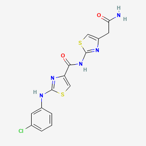 molecular formula C15H12ClN5O2S2 B6581173 N-[4-(carbamoylmethyl)-1,3-thiazol-2-yl]-2-[(3-chlorophenyl)amino]-1,3-thiazole-4-carboxamide CAS No. 1203076-61-2
