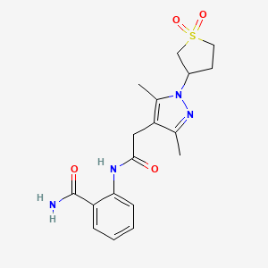 molecular formula C18H22N4O4S B6581272 2-{2-[1-(1,1-dioxo-1lambda6-thiolan-3-yl)-3,5-dimethyl-1H-pyrazol-4-yl]acetamido}benzamide CAS No. 1207053-83-5