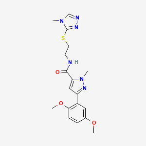 molecular formula C18H22N6O3S B6581441 3-(2,5-dimethoxyphenyl)-1-methyl-N-{2-[(4-methyl-4H-1,2,4-triazol-3-yl)sulfanyl]ethyl}-1H-pyrazole-5-carboxamide CAS No. 1206999-37-2