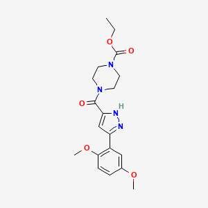 ethyl 4-[5-(2,5-dimethoxyphenyl)-1H-pyrazole-3-carbonyl]piperazine-1-carboxylate