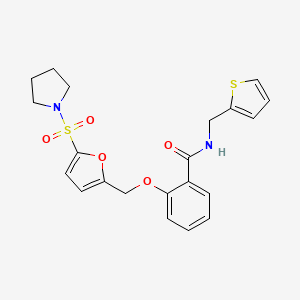 molecular formula C21H22N2O5S2 B6581458 2-{[5-(pyrrolidine-1-sulfonyl)furan-2-yl]methoxy}-N-[(thiophen-2-yl)methyl]benzamide CAS No. 1207010-79-4