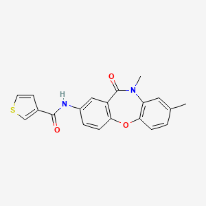 N-{6,9-dimethyl-10-oxo-2-oxa-9-azatricyclo[9.4.0.0^{3,8}]pentadeca-1(11),3(8),4,6,12,14-hexaen-13-yl}thiophene-3-carboxamide