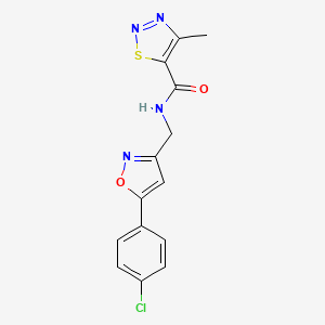 molecular formula C14H11ClN4O2S B6581704 N-{[5-(4-chlorophenyl)-1,2-oxazol-3-yl]methyl}-4-methyl-1,2,3-thiadiazole-5-carboxamide CAS No. 1211265-53-0