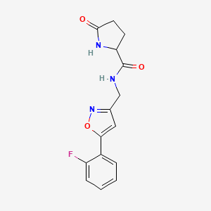 molecular formula C15H14FN3O3 B6581716 N-{[5-(2-fluorophenyl)-1,2-oxazol-3-yl]methyl}-5-oxopyrrolidine-2-carboxamide CAS No. 1236268-46-4