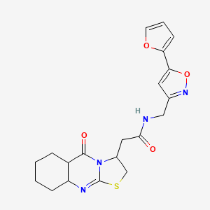 N-{[5-(furan-2-yl)-1,2-oxazol-3-yl]methyl}-2-{5-oxo-2H,3H,5H,5aH,6H,7H,8H,9H,9aH-[1,3]thiazolo[2,3-b]quinazolin-3-yl}acetamide